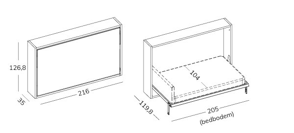 opklapbed horizontaal 1p standaard technisch 120 bed habits